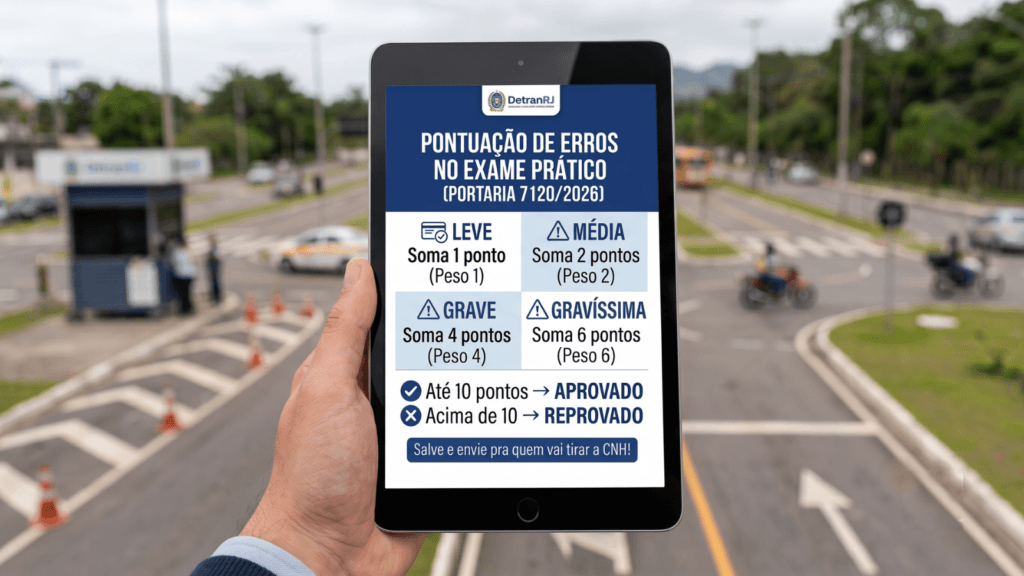 Nova Prova Prática do Detran RJ: Limite de Pontos Sobe para 10! Veja as Regras 1 tabela pontos exame pratico detran 1
