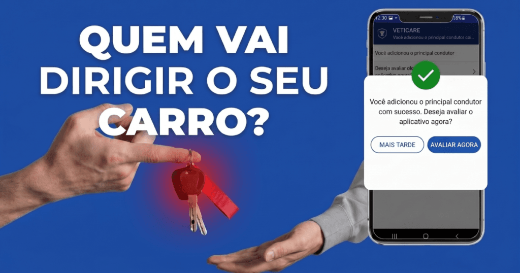 Pessoas entregando a chave do carro ao lado de um celular com a mensagem de sucesso. Tutorial de como cadastrar principal condutor na CDT.