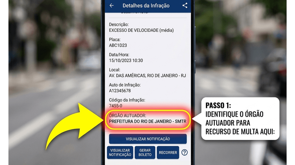 celular exibindo orgao autuador para fazer defesa previa de multa 1